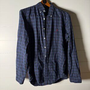 Ralph Lauren Navy, Red, Green & White Plaid 100% Cotton Button Down Size Large